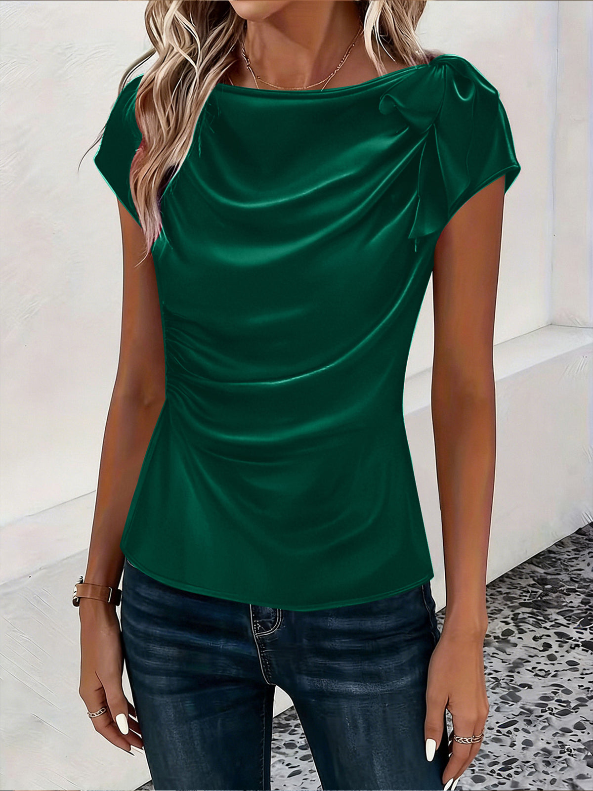 Women's Solid Color Satin Artificial Silk Pullover Tops