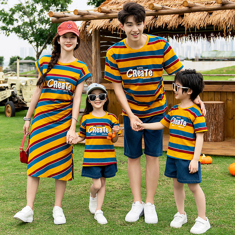 Suit Pattern Family Short Sleeve Dress Parent-child Outfit