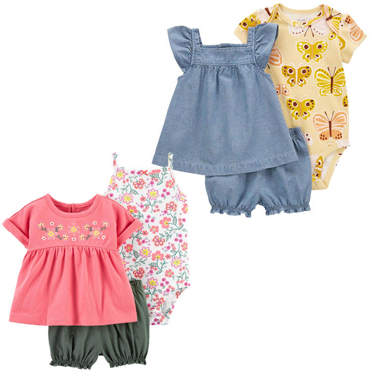 Children's Summer Clothing Short-sleeved Shorts T-shirt Three-piece Children's Suit