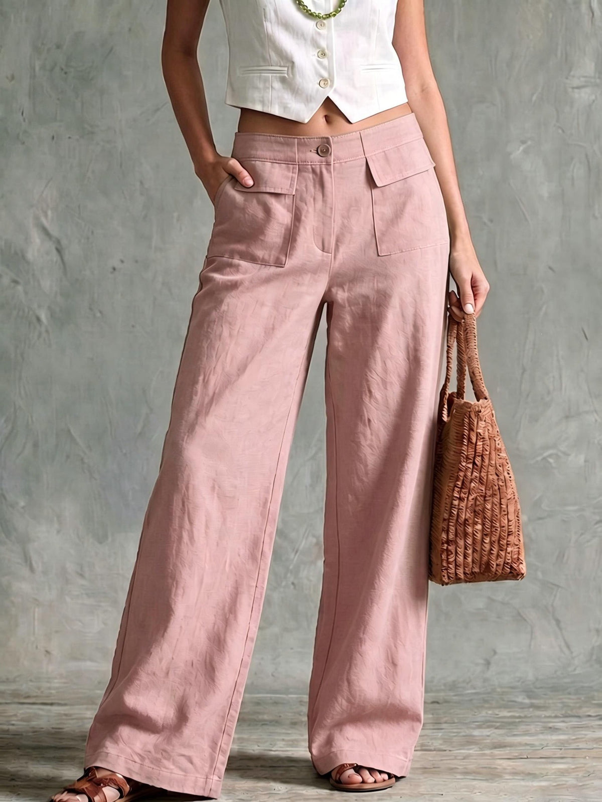 Women's Solid Color Cotton Linen Loose Trousers Casual Pants