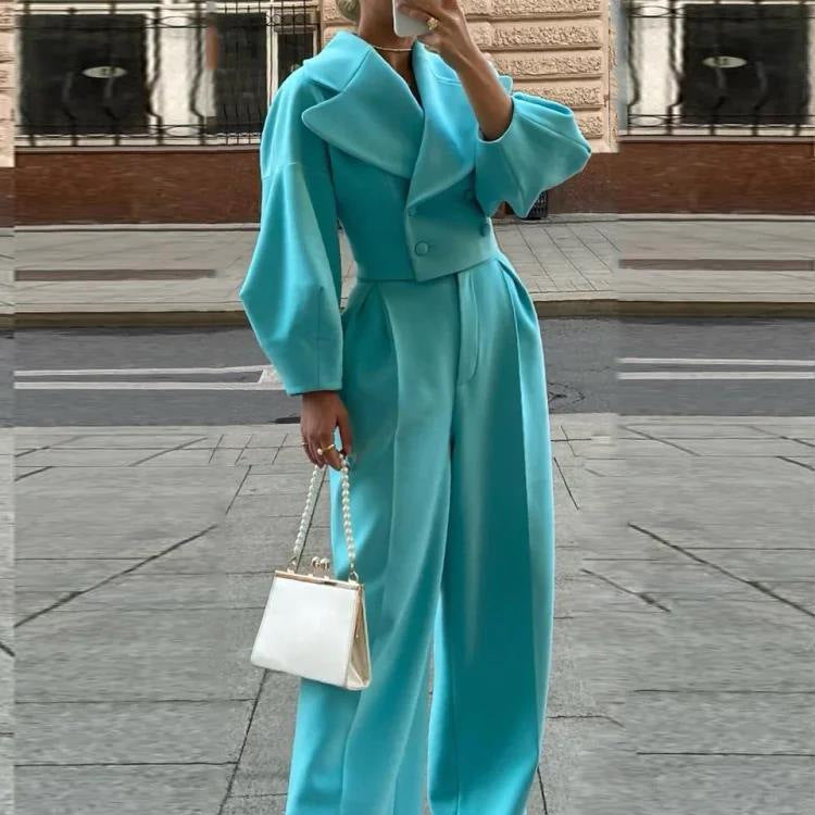 Solid Color Polo Collar Woolen Trousers Fashionable Elegant Fashion Casual Suit