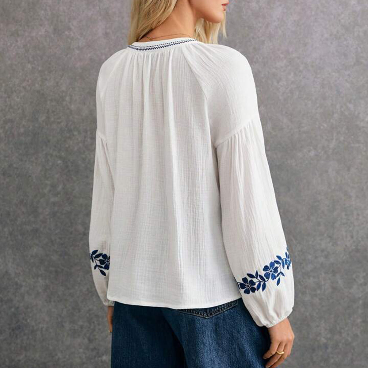 Women's Ethnic Style White Shirt Cotton Long Sleeve Jackets