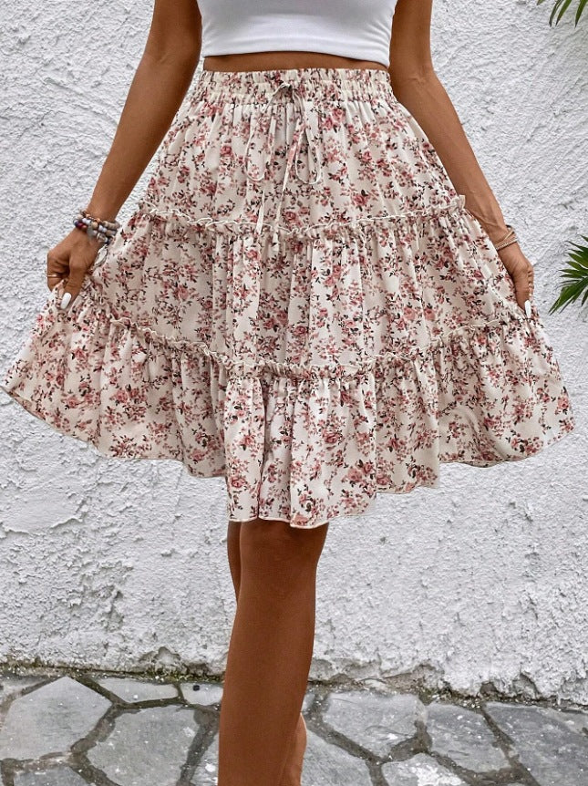 Women's Floral Leisure Vacation Elastic Waist Skirt