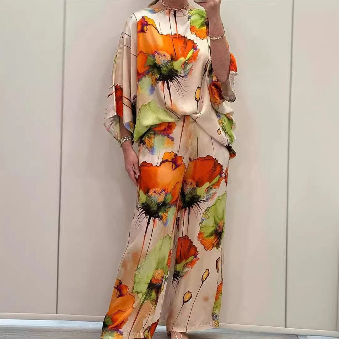 Urban Elegant Loose Printed Batwing Sleeve Suits