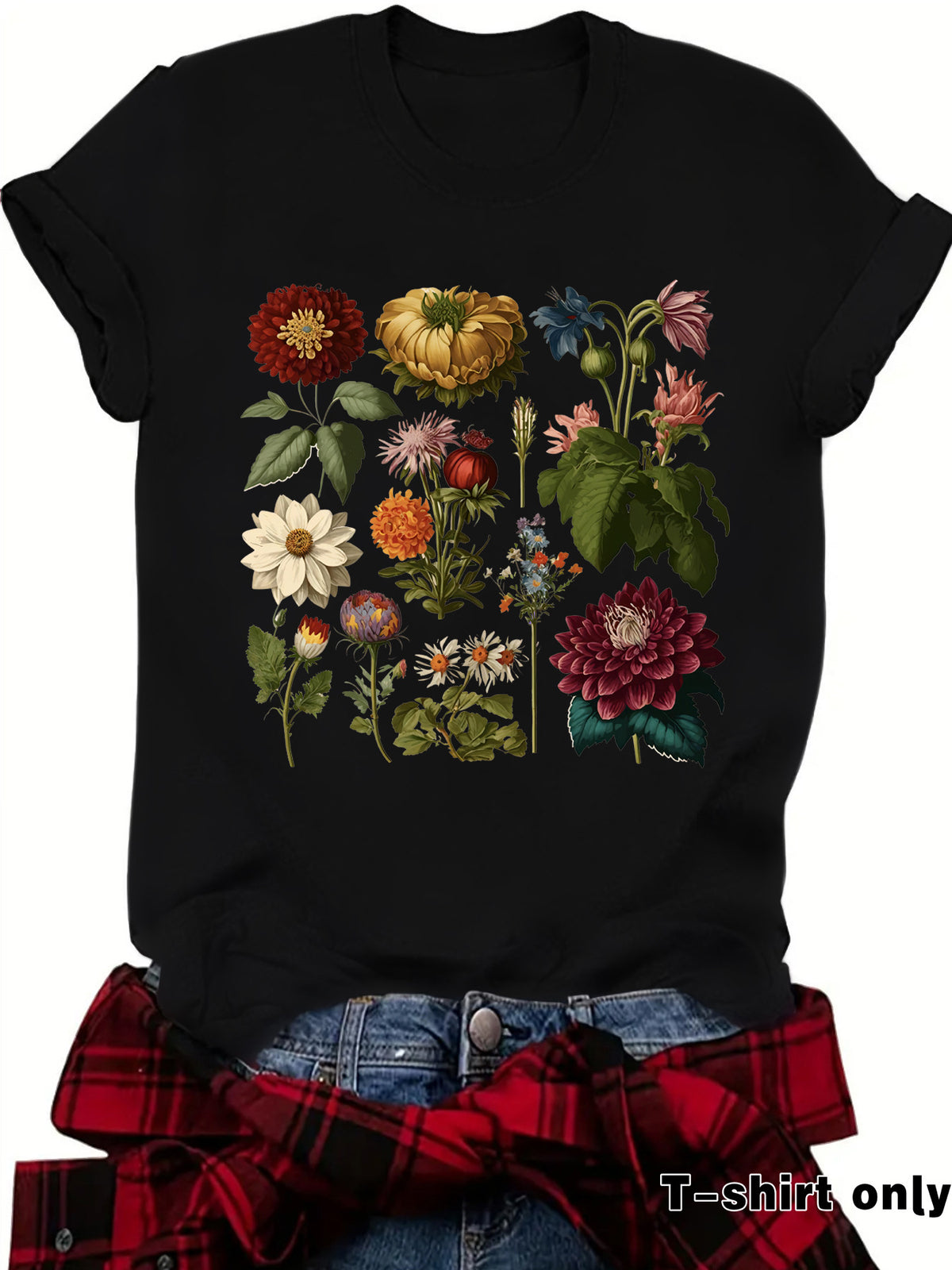 Graceful Floral Print Sleeve Loose Fashion Women's T-shirt
