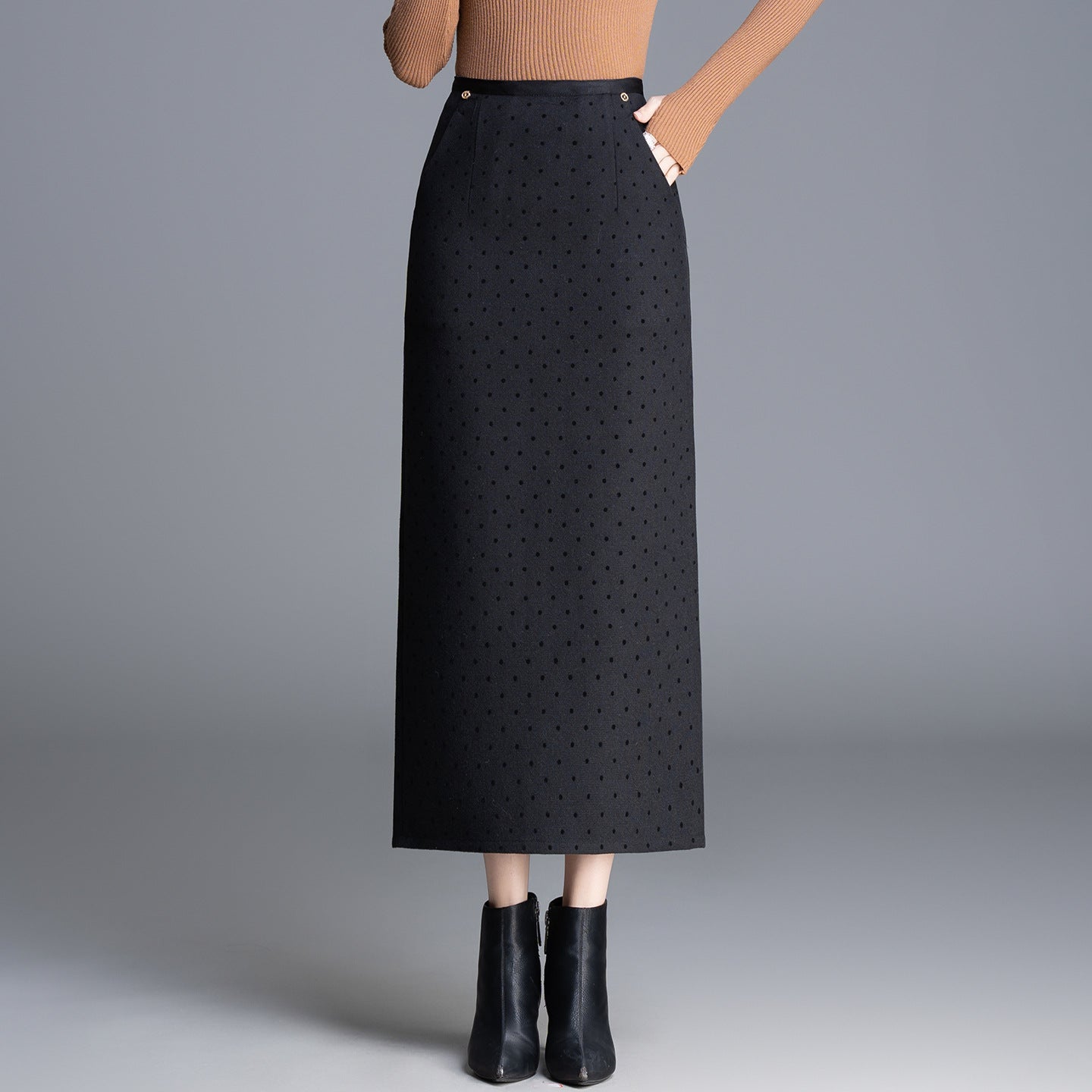 Women's A- Line Straight Polka Dot Flocking Slimming High Waist One-step Skirt