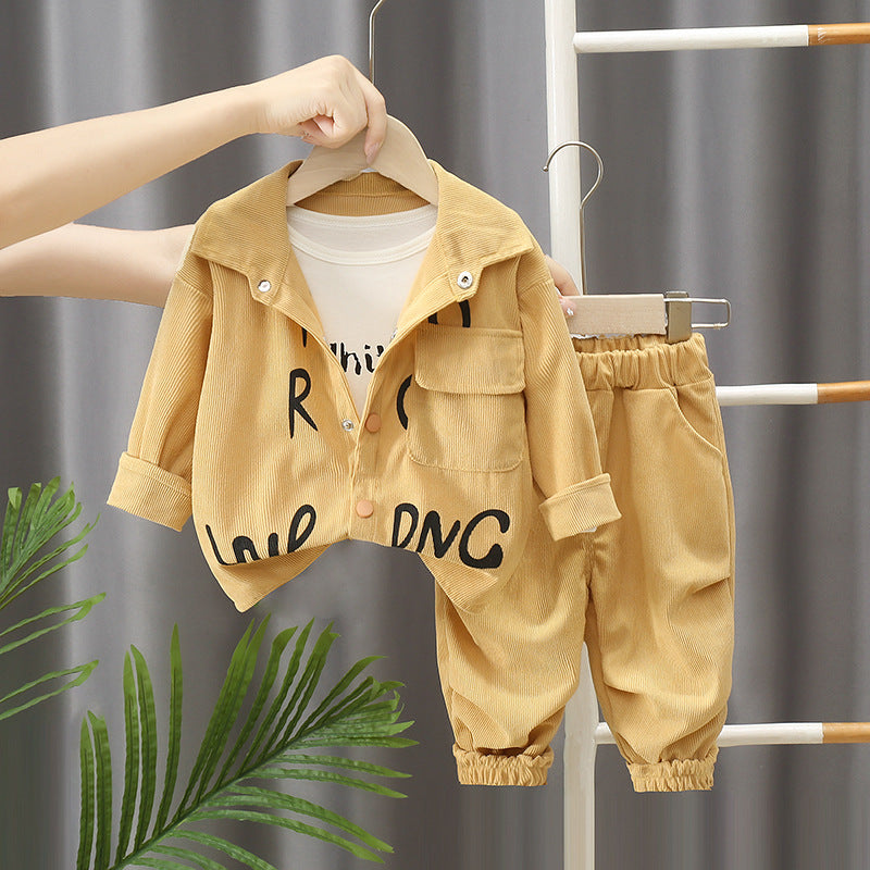 Children's Autumn Corduroy Letter Cardigan Long Sleeve Two-piece Children's Suit