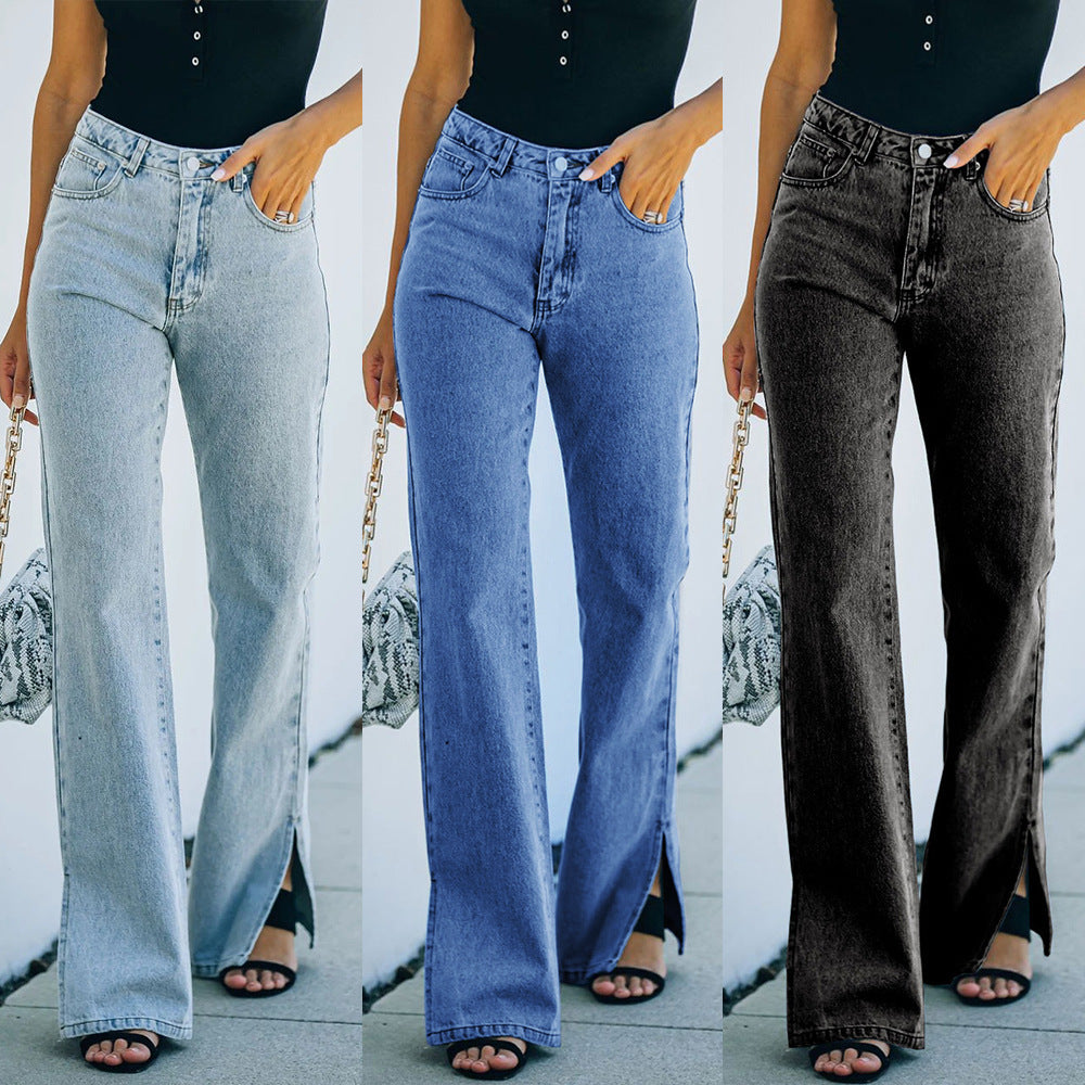 Autumn Water Wash Slit Strict Selection Temperament Denim Trousers Pants