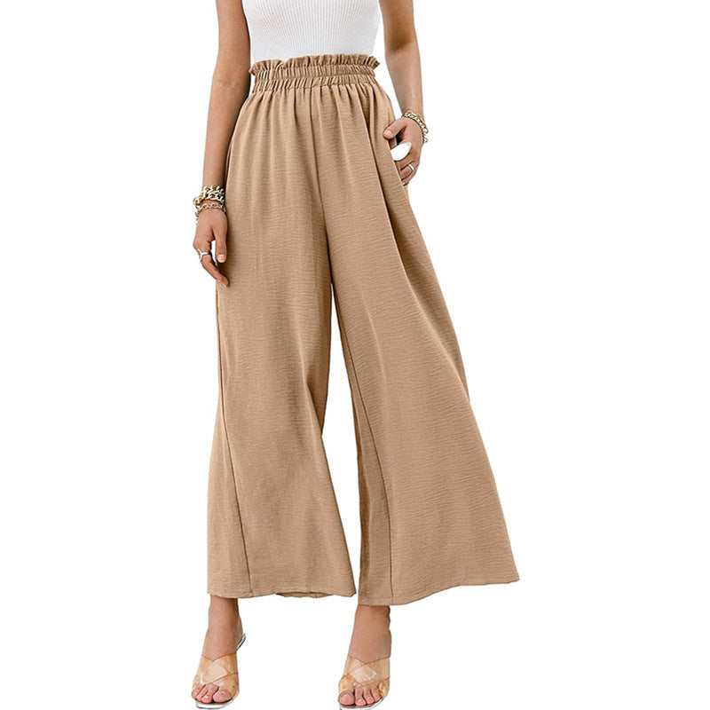 Women's Linen Solid Color High Waist Loose Pants
