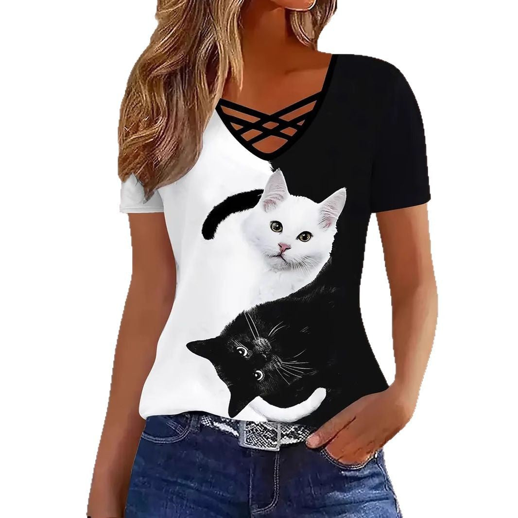 Women's Cross Striped Elegant Casual Short-sleeved Women's T-shirt