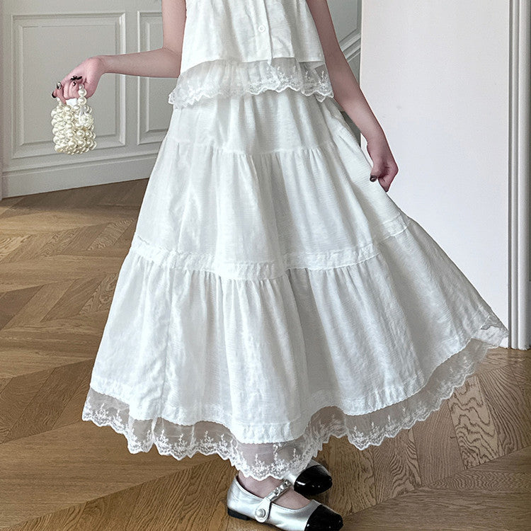 French Embroidery Summer Middle Big Flying Sleeve Top A- Line Children's Suit
