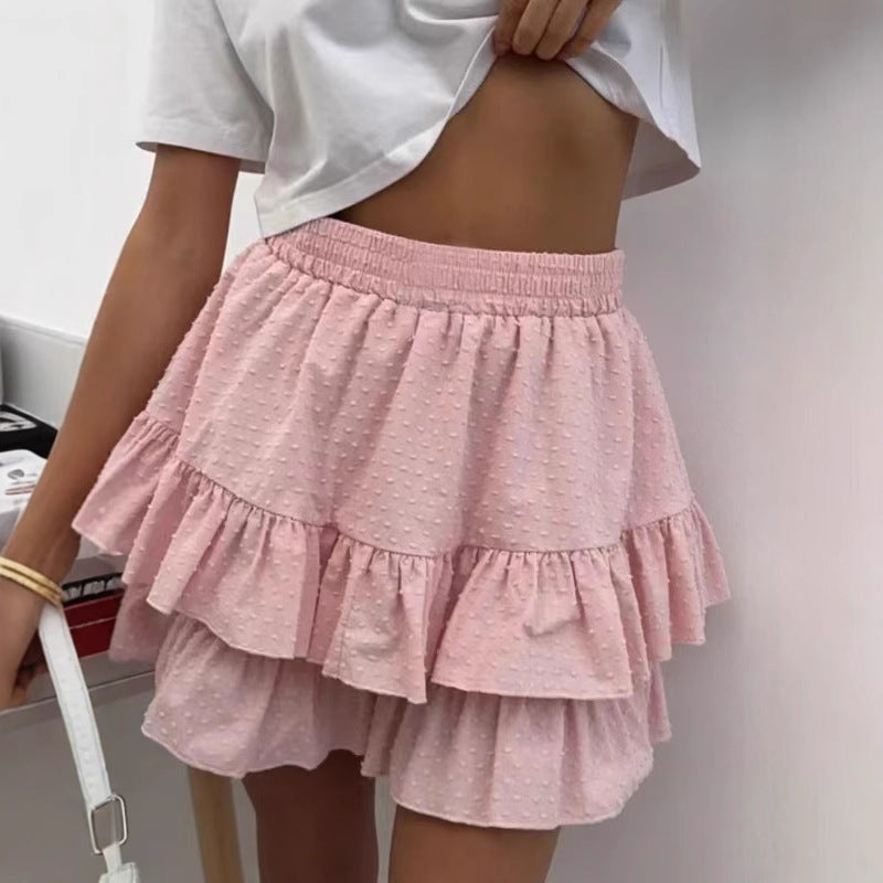 Women's Pure Color High Waist Lace Design Sexy Skirt