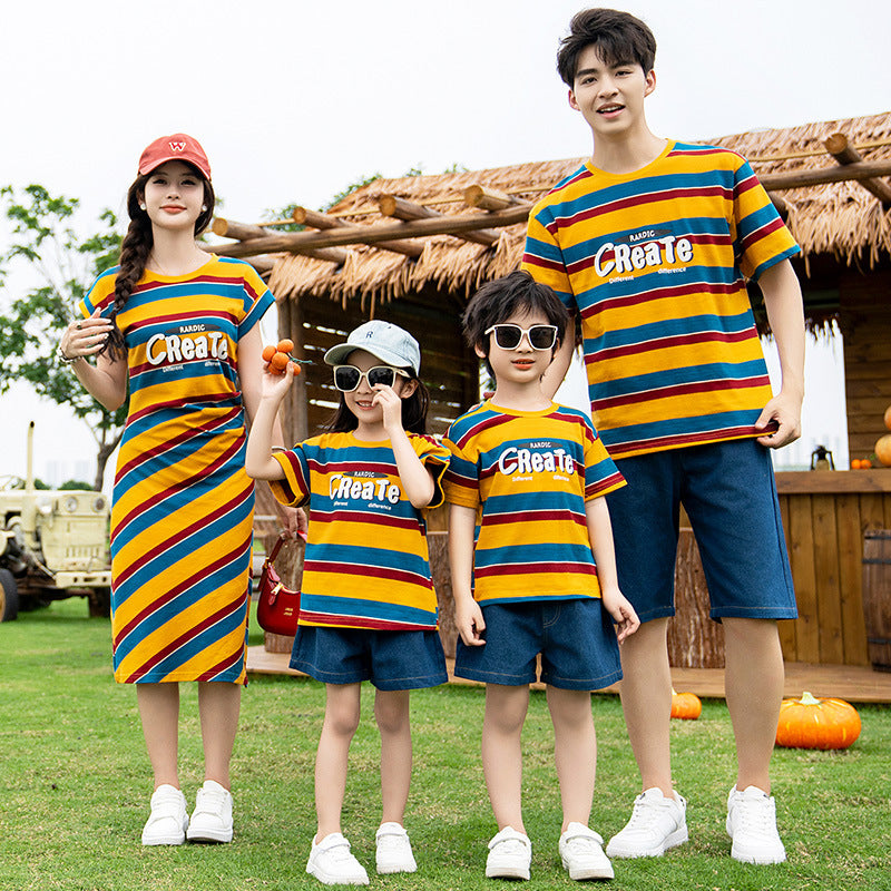 Suit Pattern Family Short Sleeve Dress Parent-child Outfit