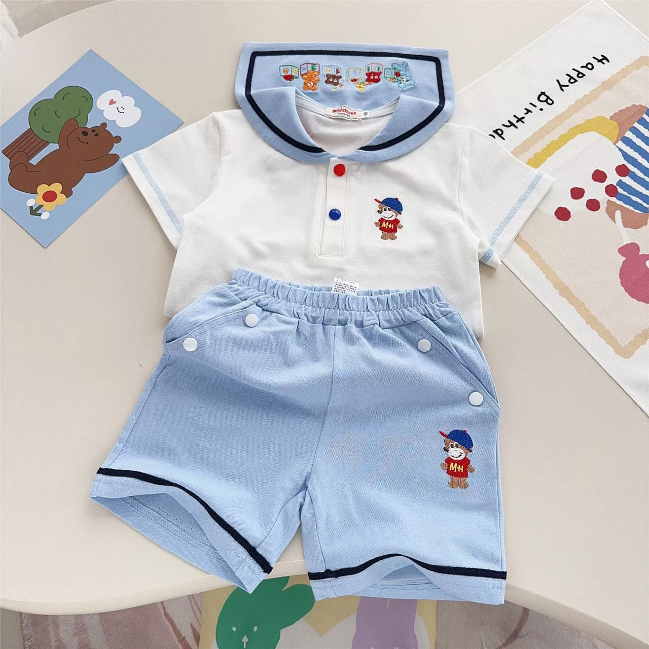 Soft Navy Short Sleeve Summer Boys Children's Suit