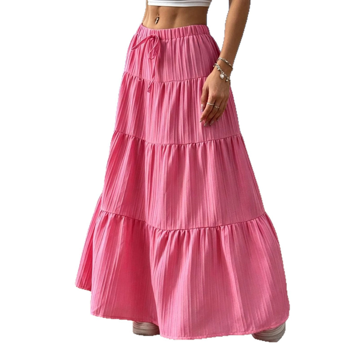 Women's Stitching Solid Color Large Swing Casual Loose Skirts