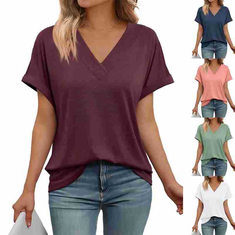 Women's Summer Short-sleeved Shirt Loose Solid Color Large Women's T-shirt