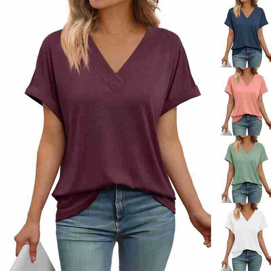 Women's Summer Short-sleeved Shirt Loose Solid Color Large Women's T-shirt