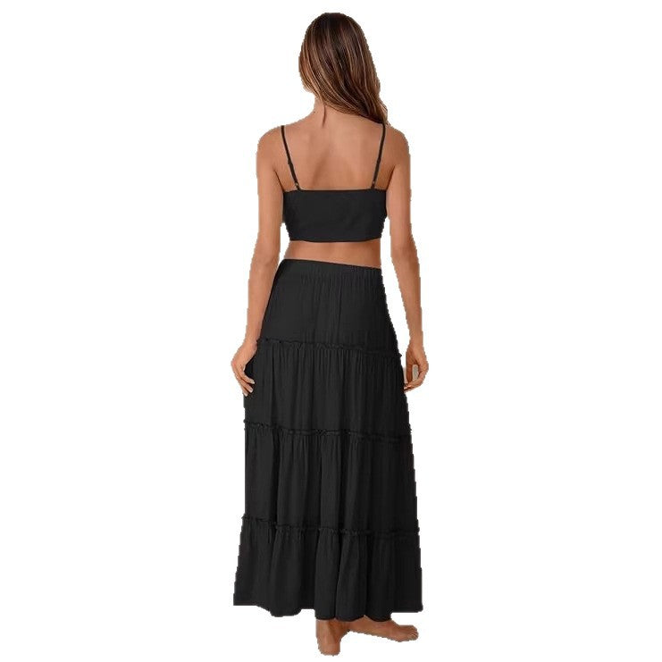 Women's Pleated Long A- Line Double Rounds Lined Skirt