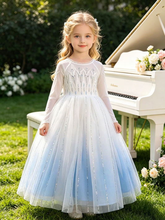 Beads Veil Movie Elsa Style Ice Snow Princess Birthday Piano Children's Dress