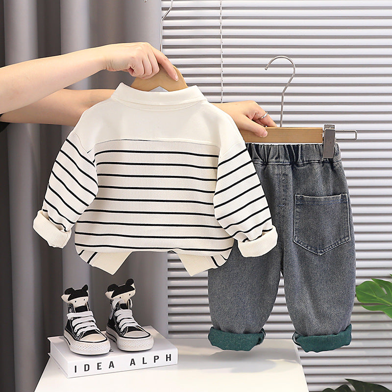 Children's Boys Sweater Clothing Striped Shirt Long-sleeved Jeans Children's Suit