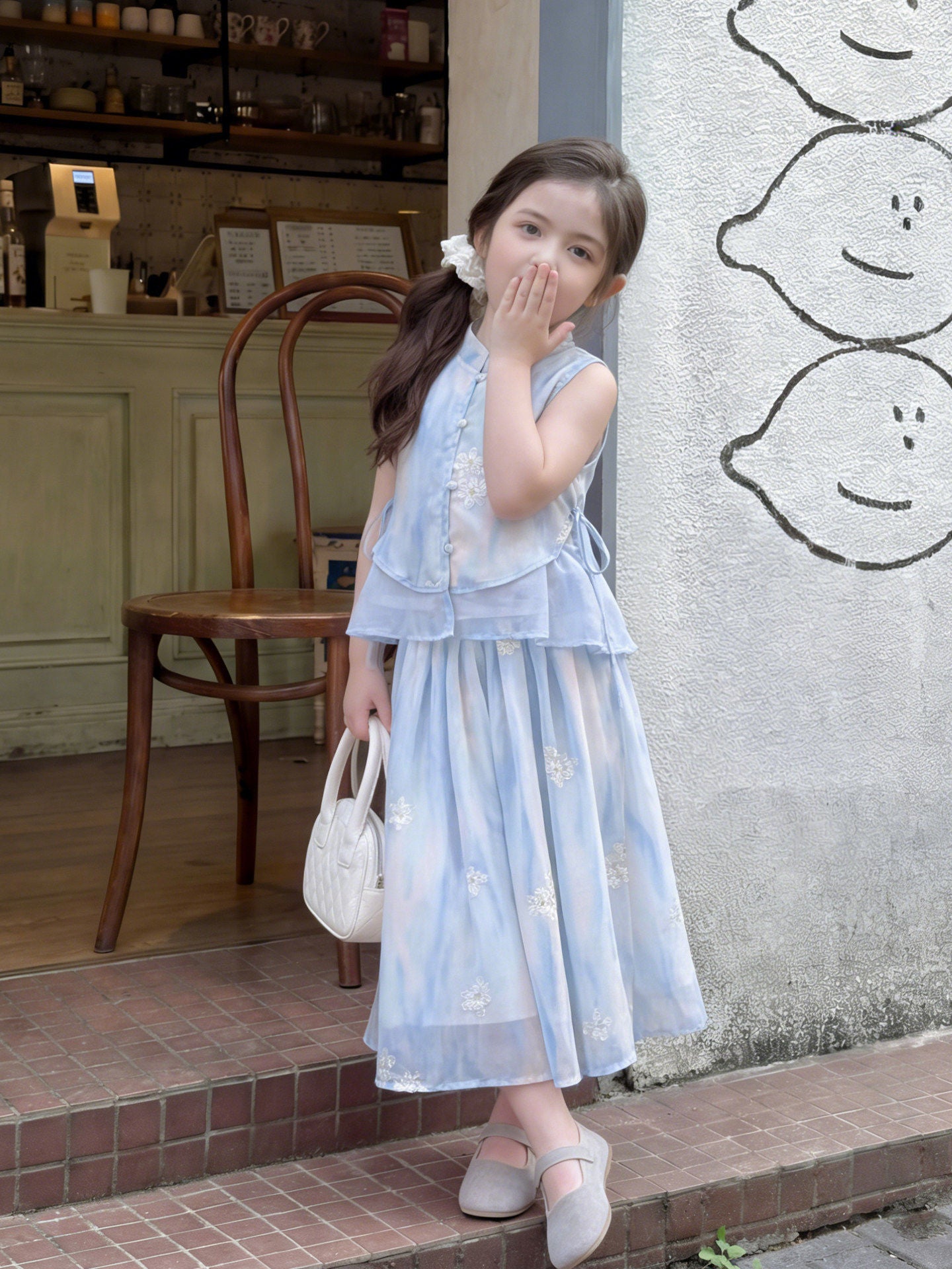 Chinese Style Summer Thin Flower Two-piece Children's Suit
