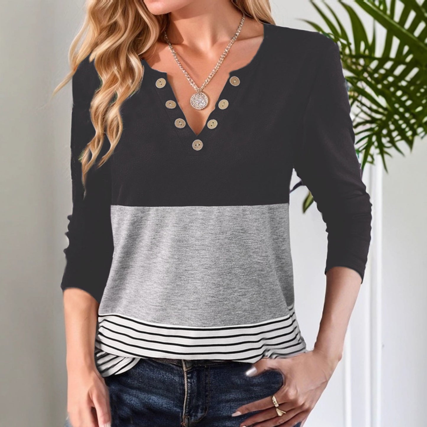 Classic Elegant Women's Casual Printed Long-sleeved Women's T-shirt