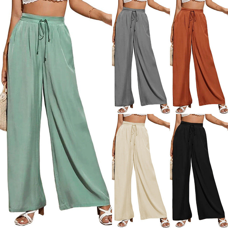 Women's High Waist Trousers Pure Color Elastic Casual Pants
