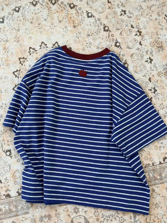Summer Vintage Stripe Wine Red Contrast Color Apple Children's T-shirt