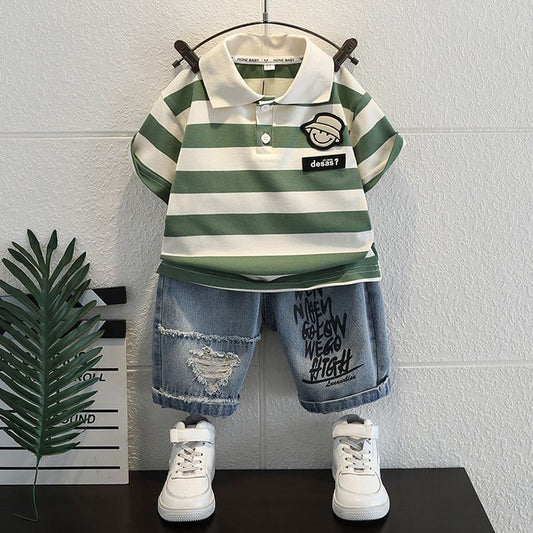 Children's Summer Clothing Fashion Trend Boys Striped Children's Suit