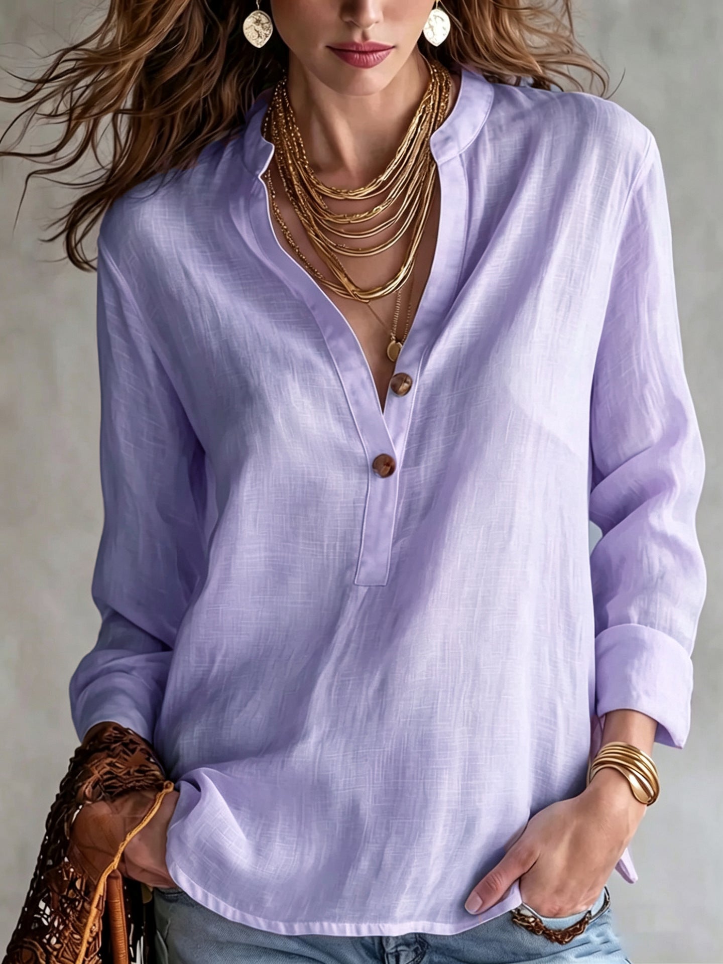 Women's Summer Solid Color Comfortable Fashion Button Women's T-shirt