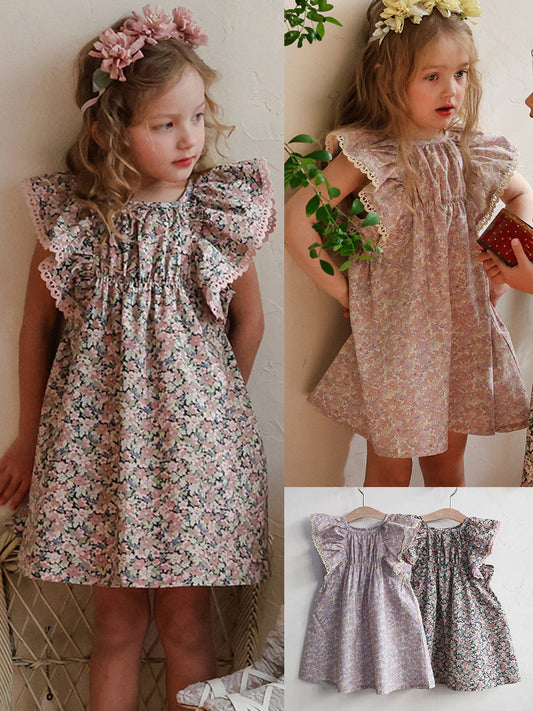 Summer Strawberry Shan Fashionable Sweet Floral Sleeve Children's Dress