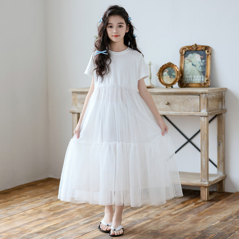 Small Teen Mesh Stitching Summer Casual Children's Dress