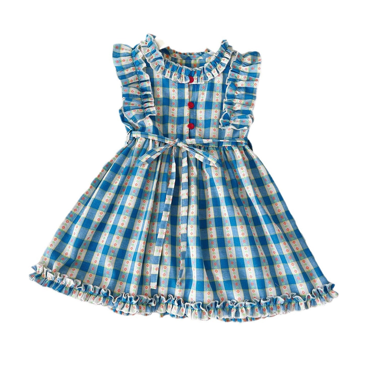Plaid Vest Small Flounced Sleeve Summer Children's Dress