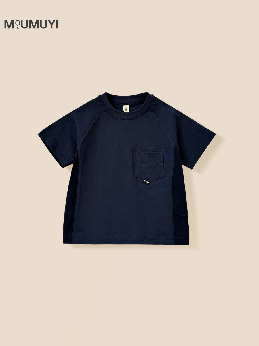 Children's Summer Solid Color Pocket Toddler Trendy Children's T-shirt