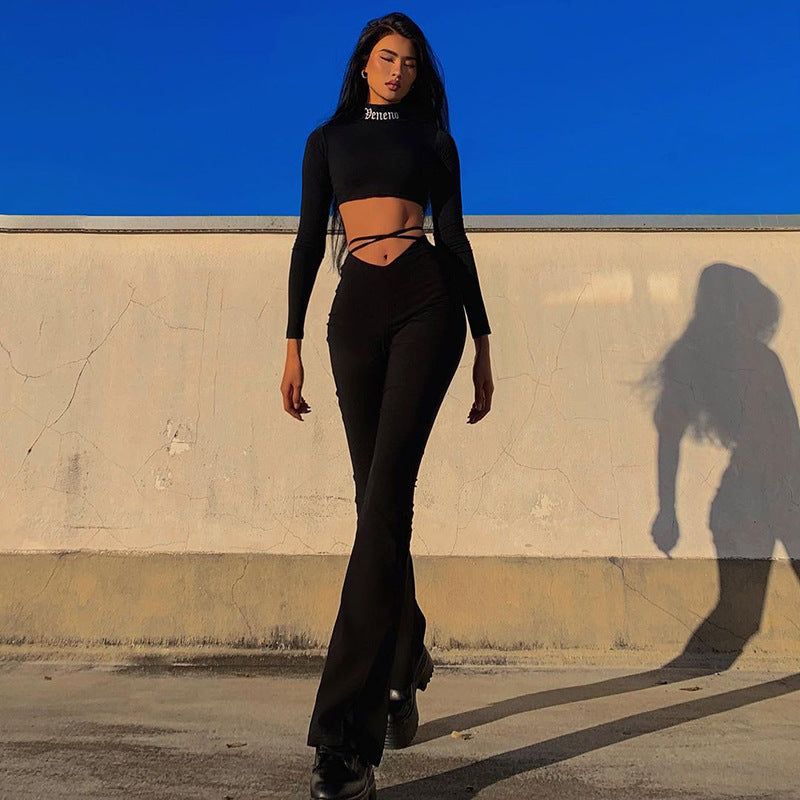 Women's Spring V-shaped Waist Navel Cross Strap Pants