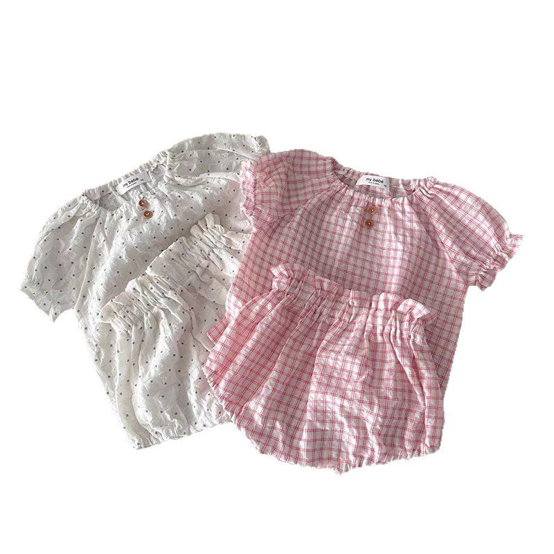 Children's Korean Style Clothing Summer Polka Dot Striped Short-sleeved T-shirt Large Children's Suit