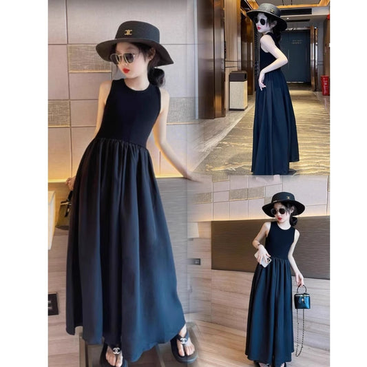 Children's Black Medium Large Casual Princess Mid-length Children's Dress