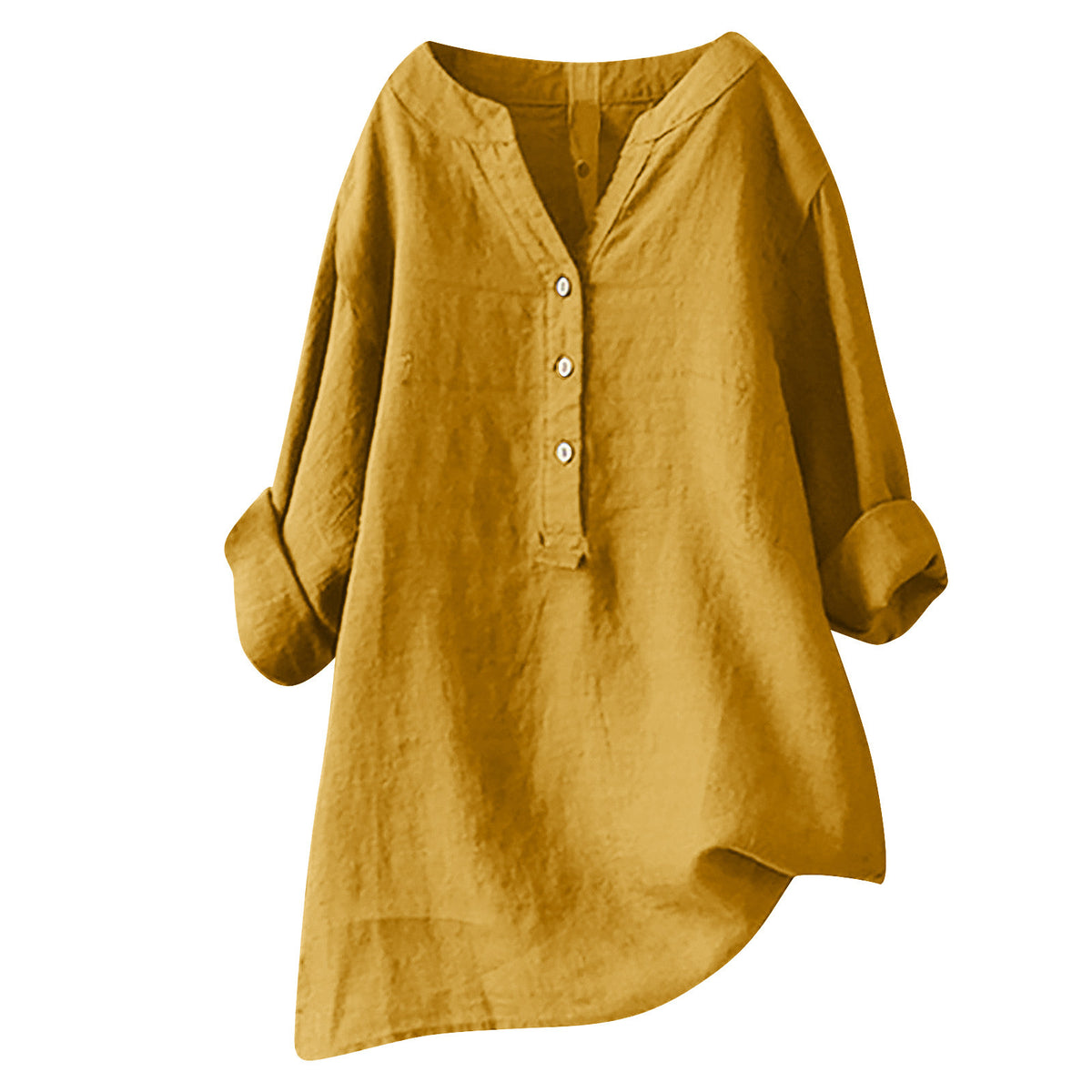 Women's Loose Solid Color Shirt Cotton Linen Pocket Long Blouse