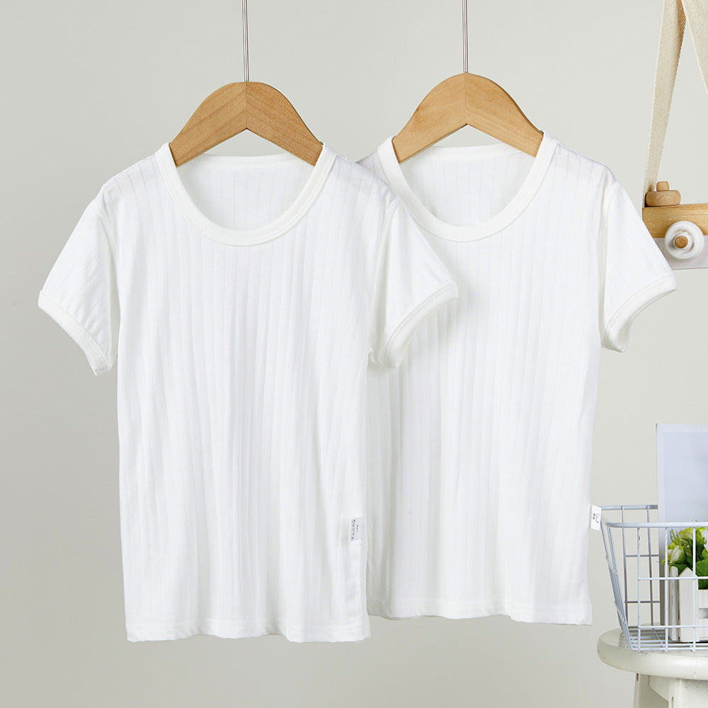 Children's Thin Breathable Short Bottoming Shirt 2 Pieces Solid Children's T-shirt