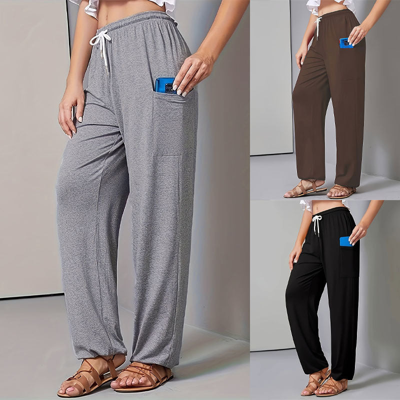 Women's Drawstring High Waist Harem Yoga Side Plug Pocket Wide Leg Casual Pants