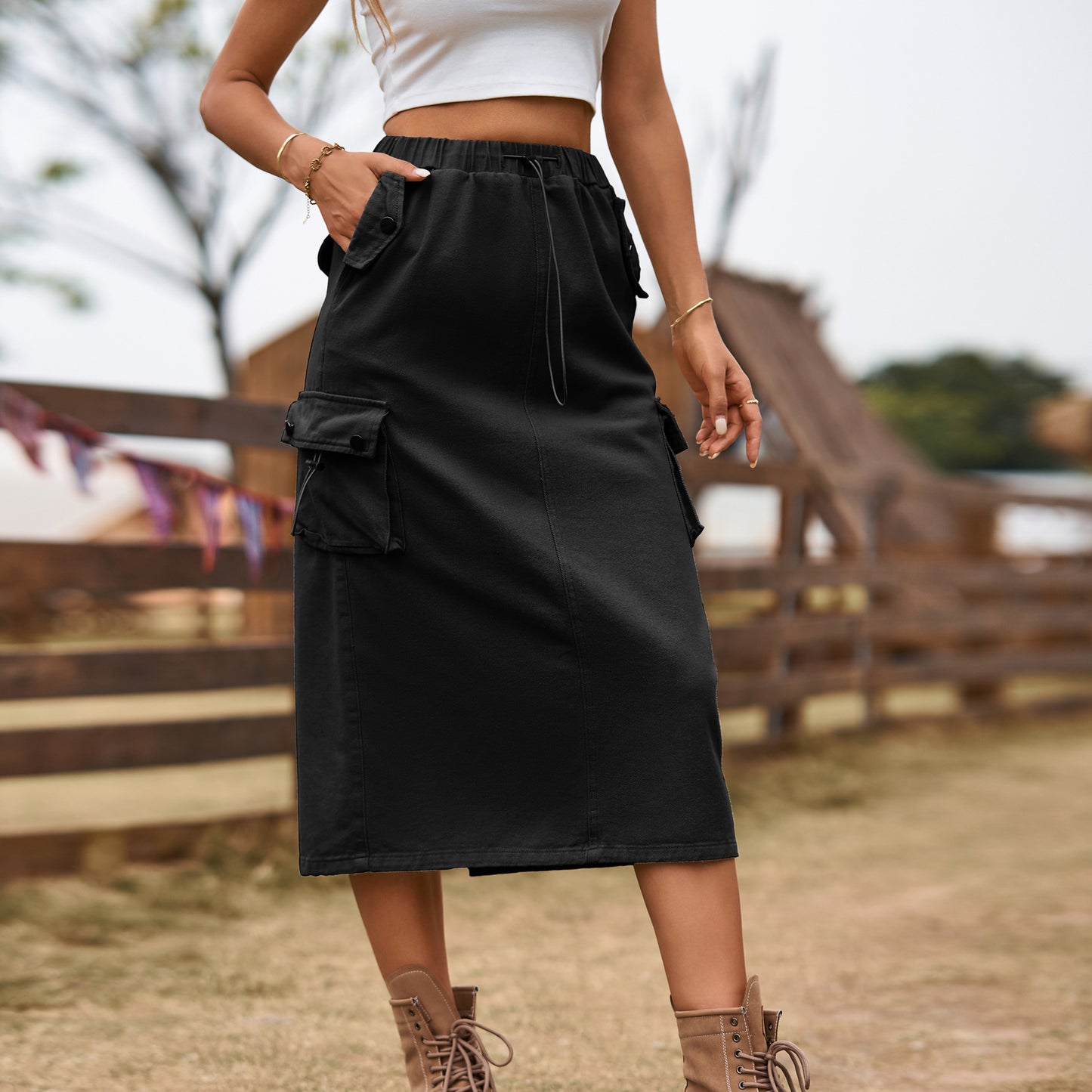 New Graceful Glamorous Women's Drawstring Denim Skirt