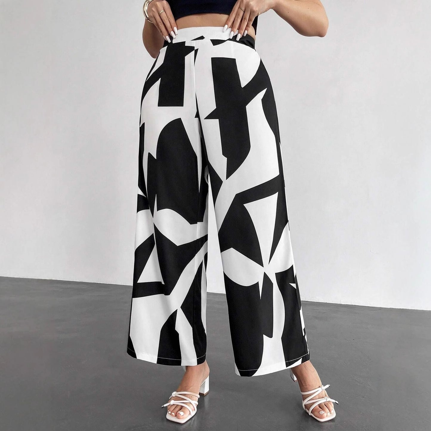 Women's Leg Geometric Print High Waist Trousers Pants