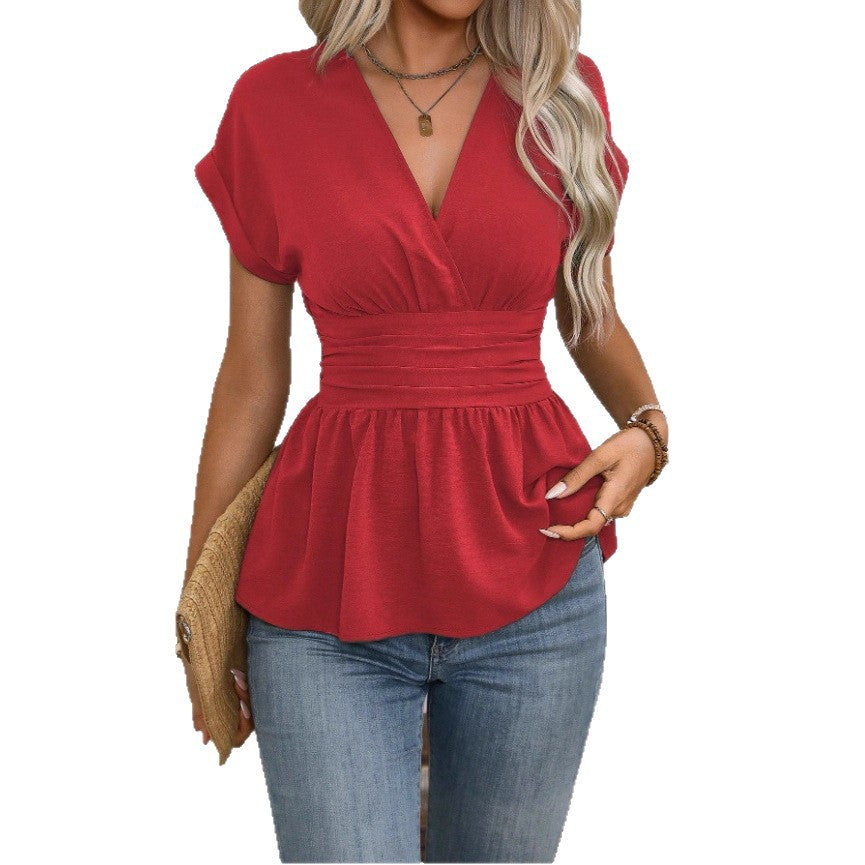 Women's Spring Tight Waist Solid Color Raglan Women's T-shirt