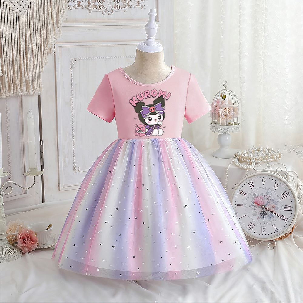 Children's Short Sleeve Clothing Rainbow Princess Skirt Clow Children's Dress