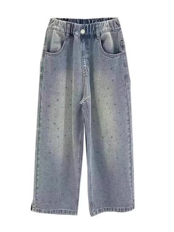 Spring Loose Rhinestone Starry Sky Denim Children's Pants