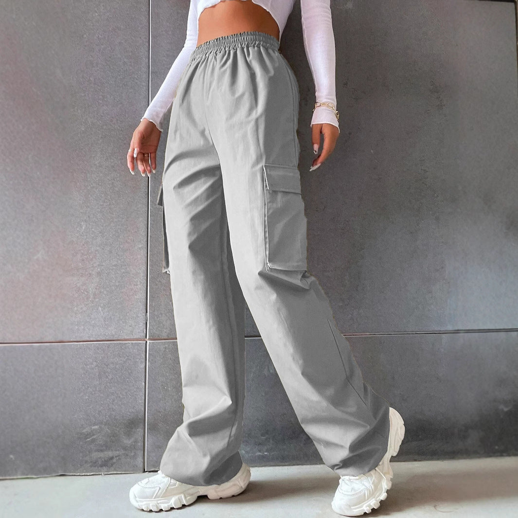 Women's Solid Color High Waist Flip Pocket Casual Pants