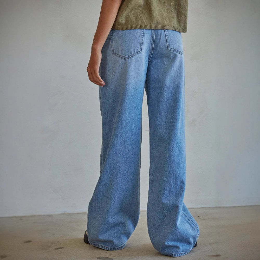 Women's Worn Looking Washed-out High Waist Loose Slimming Straight Wide Leg Women's Jeans