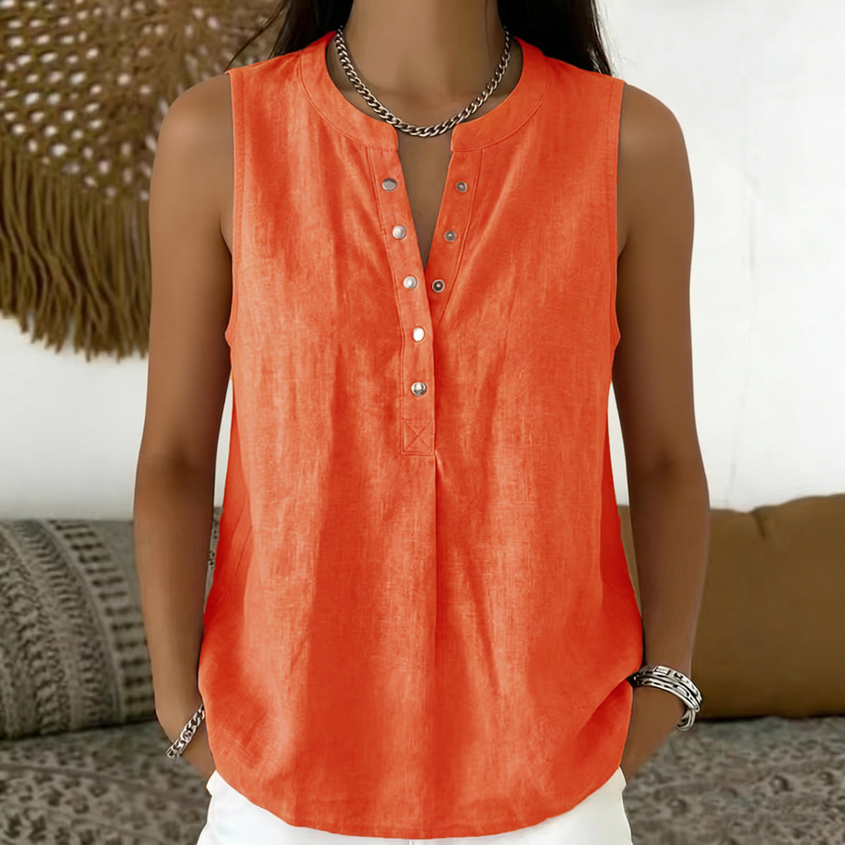 Women's Summer Loose Comfortable Sleeveless Solid Color Blouse