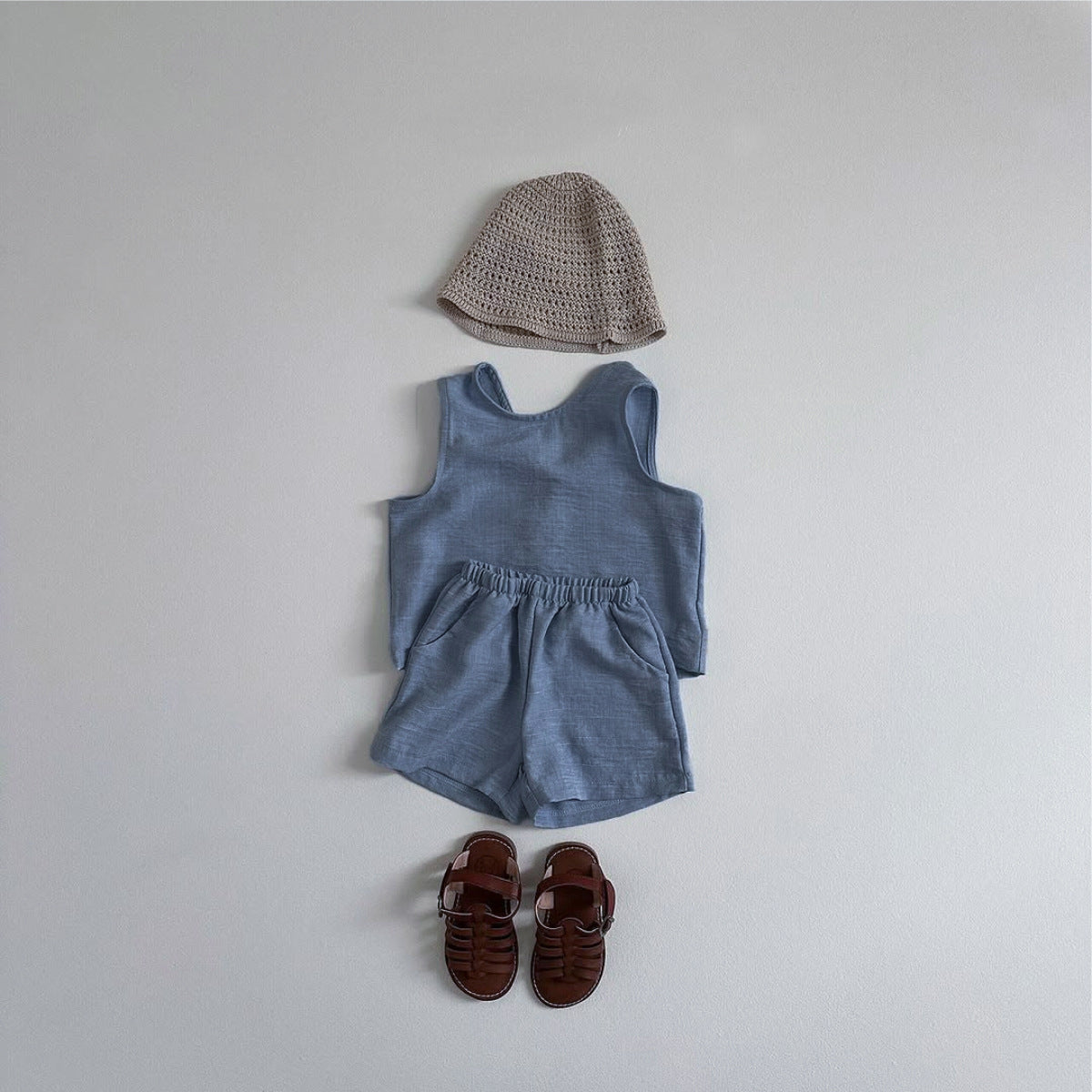 Children's Fashion Dyed Cotton Knit Double-sided Woven Sleeveless T-shirt Children's Suit
