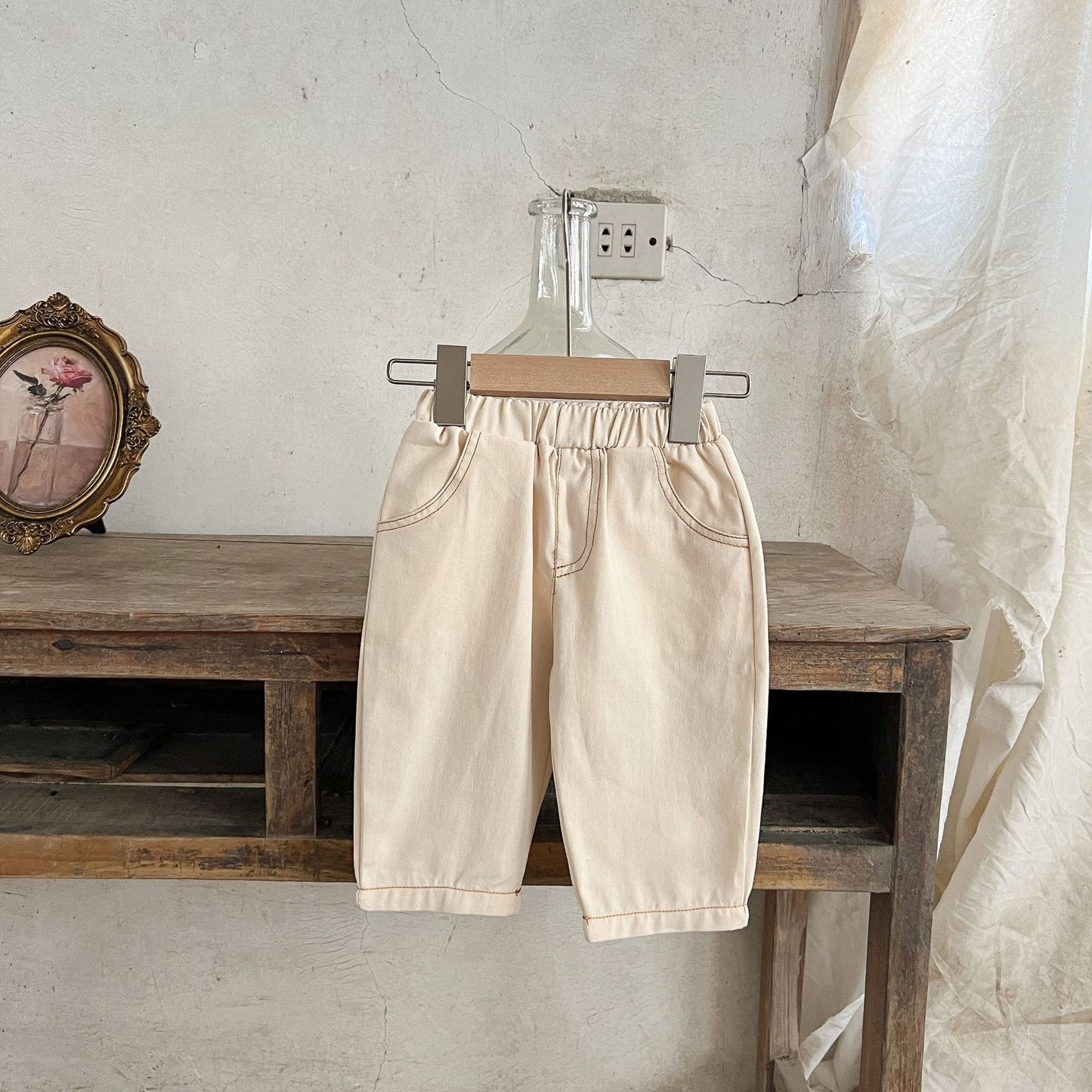 Style Spring Corduroy Embroidered Lapel Shirt Jeans Pure Cotton Loose Children's Suit